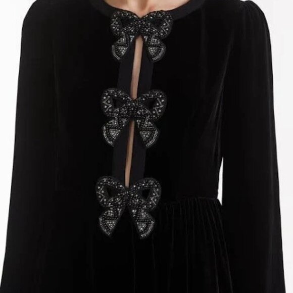 Saloni Camille Bow Embellished Velvet Midi Dress - Picture 4 of 5